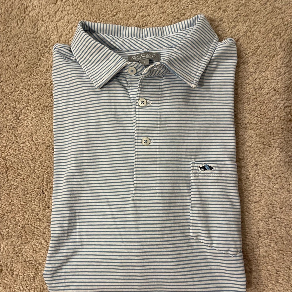 Fish Hippie Co. Blue Striped Polo Shirt for Men